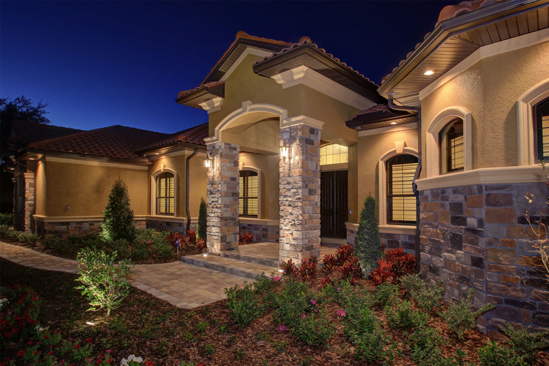 Sarasota new home construction exterior at night